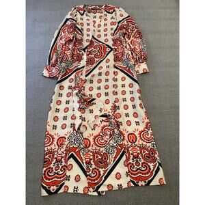 Zara Women's XS White Red Black Patterned Long Sleeve Dress
